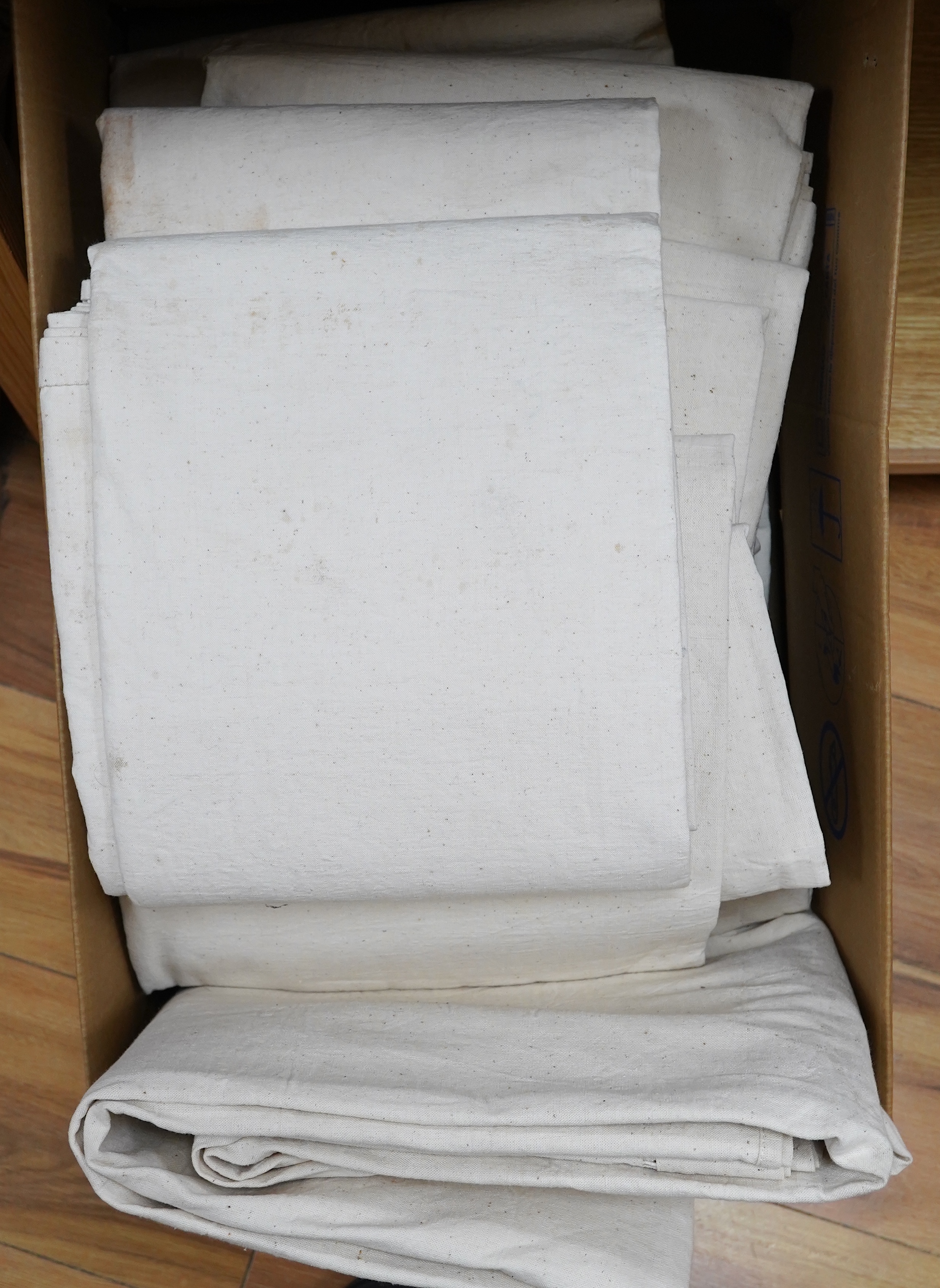 Eight French provincial thick linen sheets. Condition - mostly unused